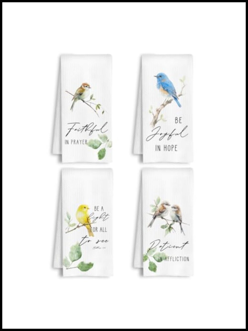 Bird Botanical Waffle Weave Kitchen Dish Towels Set of 4 Bible Verse 16x24
